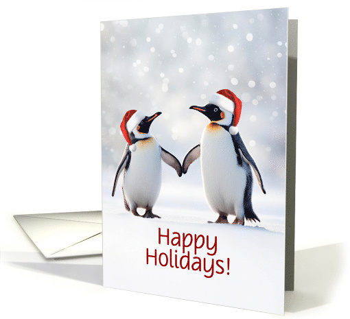 Cute Across the Miles Happy Holidays with Darling Penguins Custom card
