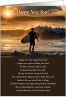 New Year Inspirational Thoughts with Surfer in a Sunrise New Start card
