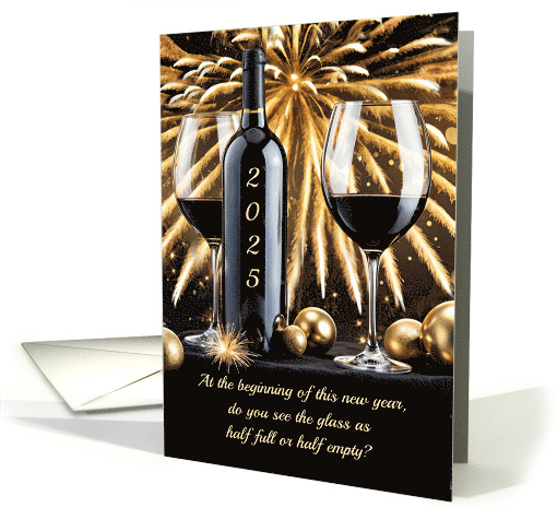 Happy New Year Humorous with Wine and Fireworks Fun card (1890692)