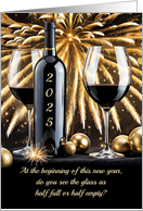 Happy New Year Humorous with Wine and Fireworks Fun card