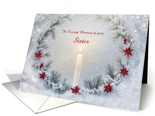 Sister in Remembrance Candle and Wreath for Christmas Custom Text card