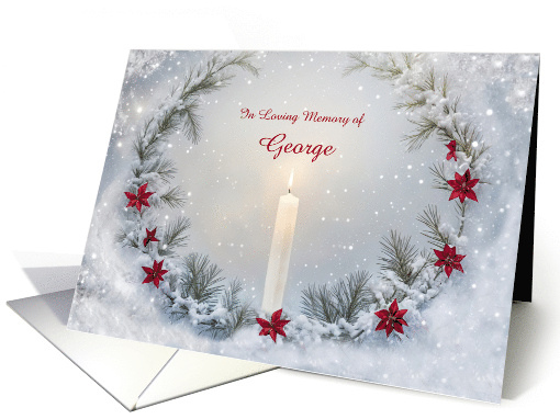 Christmas Remembrance with Custom Name Memorial Candle Wreath card