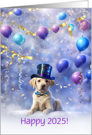 Happy New Year 2025 Cute Yellow Labrador Retriever Puppy Custom card