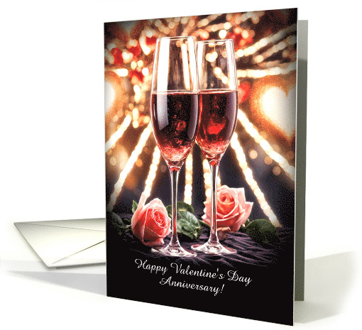 Valentines Day Anniversary with Pink Champagne Roses Custom Text card