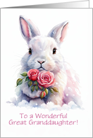 Great Granddaughter Happy Valentines Day with Cute Bunny Roses Custom card