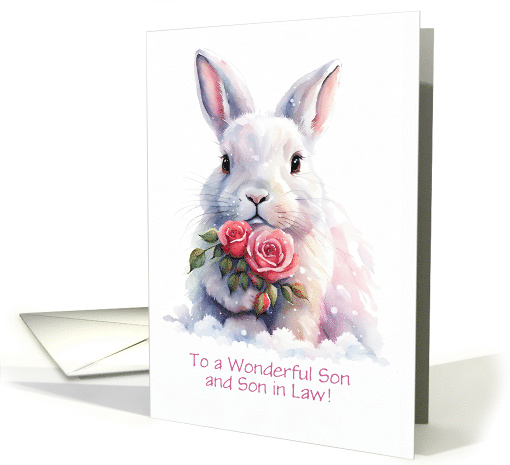 Son and Son in Law Husband Happy Valentines Day Cute Bunny Custom card