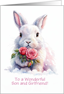 Son and Girlfriend Happy Valentines Day Cute White Bunny Custom card