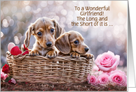 Girlfriend Happy Valentines Day Cute and Fun Dachshund Puppies Custom card