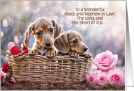 Niece and Husband Valentines Day Cute Puppies in a Basket Custom card