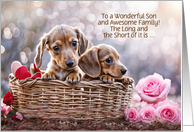 Son and Family Cute and Funny Happy Valentines Day with Puppies Custom card
