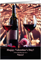 Niece Happy Valentines Day Funny with Wine Cheers card