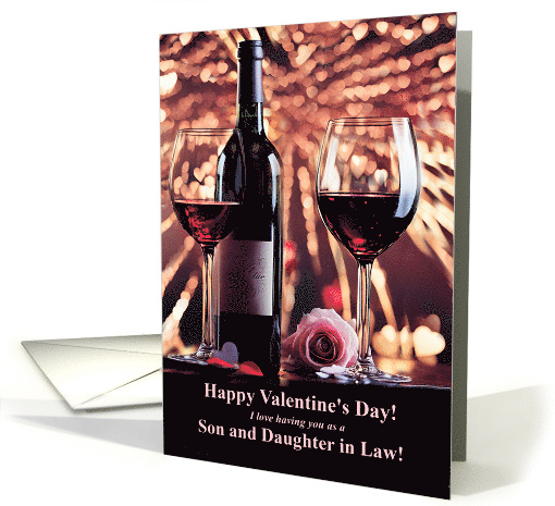 Son and Daughter in Law Happy Valentines Day with Wine and Rose card