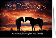Daughter and Family Happy Valentines Day Cute Horses Hearts Custom card