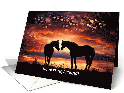 Happy Valentines Day Cute and Fun Horses in a Sunset... (1894360)