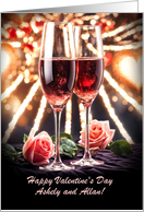 Valentines Day Custom Names Pink Champagne and Roses Pretty card