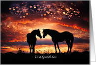 Son Happy Valentines Day with Pretty Horses Hearts Cute and Fun Custom card