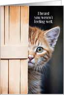 Get Well Feel Better Cute Ginger Cat Behind a Door Custom cover Text card
