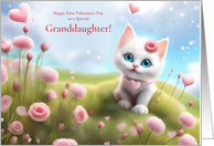 Granddaughters First 1st Valentines Day with Cute White Kitten Hearts card