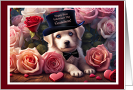 Grandson First Happy Valentines Day with Cute Puppy and Roses card