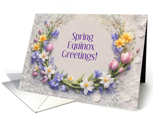 Ostara Spring Equinox Greetings Flowers Wreath Custom Cover Text card