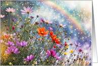 Spring Equinox Greetings with Flowers and Rainbow Pretty card