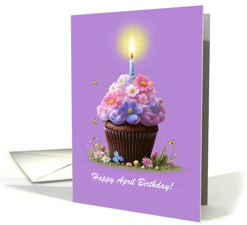 April Happy Birthday with Pretty Cupcake Spring Flowers... (1894980)