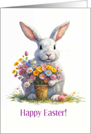 Easter Bunny Spring Flowers in a Flower Pot Across the Miles Custom card