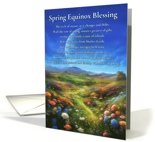 Spring Vernal Equinox Ostara Pretty Flower Field Path Moon Poem card