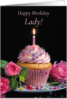 Happy Birthday For Her Lady Women Woman with Pink Cupcake and Roses card