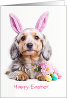 Happy Easter Cute Puppy Dog with Bunny Ears Easter Eggs Custom card
