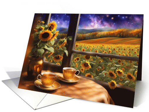 Thank You Sunflower Field Garden with Tea for Two Fantasy Pretty card