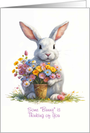 Get Well Feel Better Cute Bunny Rabbit with Flowers Custom Text card