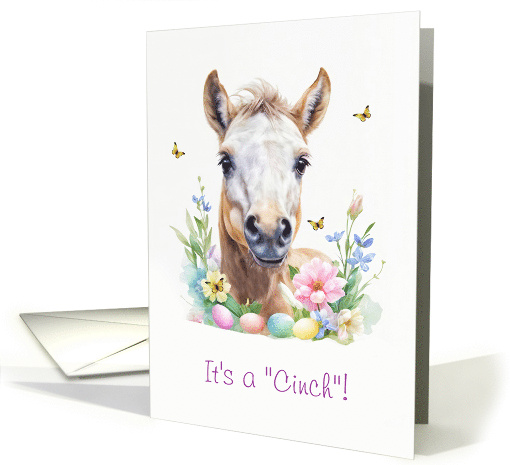 Happy Easter Cute Foal Pony Horse with Flowers Easter Egg Custom card