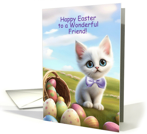 Friend Happy Easter Super Cute White Kitten Easter Eggs Custom card