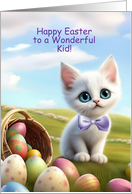 Kid Happy Easter with Darling Cute White Kitten Easter Eggs Custom card