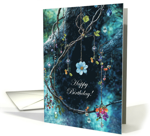 Happy Birthday Boho Bohemian Hippie Vibe Flowers Crystals Custom card