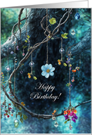 Happy Birthday Boho Bohemian Hippie Vibe Flowers Crystals Custom card