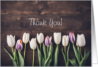 Thank You Pretty Tulip Flower Bulbs Wood Background Custom Blank card