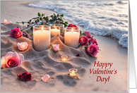 Happy Valentines Day Beach Ocean Candles Roses Coastal Custom card