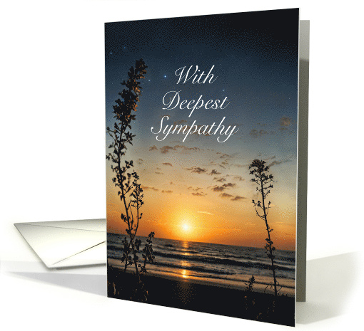 Sympathy Condolences with Sunset into the Ocean Beach Custom card