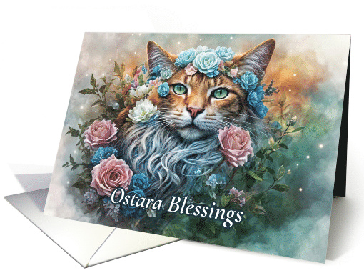 Spring Vernal Equinox Ostara Blessing Bohemian Cat Flowers card