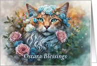 Spring Vernal Equinox Ostara Blessing Bohemian Cat Flowers card