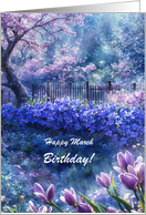 March Birthday Spring Garden with Bulbs Flowers Blossoms Custom Text card