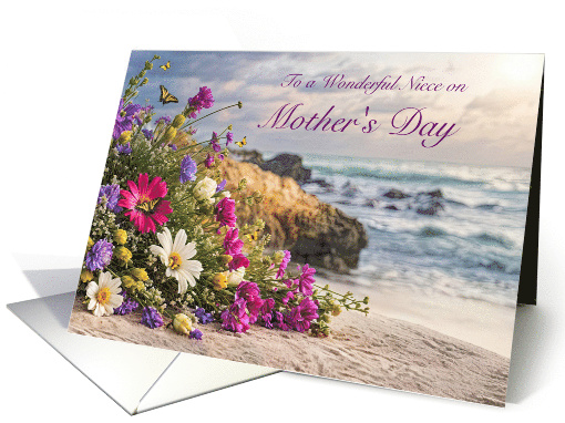 Niece Happy Mothers Day with Flowers Beach Ocean Coastal Custom card