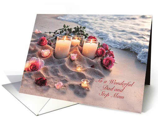 Dad and Stepmom Happy Anniversary Roses on the Beach Custom card