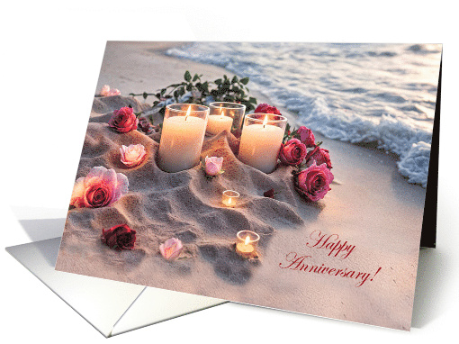 Spouse Wife Husband Happy Wedding Anniversary Beach Roses Custom card