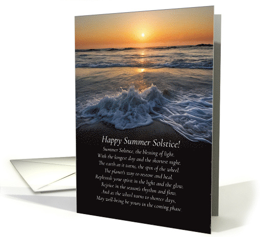 Summer Solstice Ocean and Beach with Waves and Spiritual Poem card