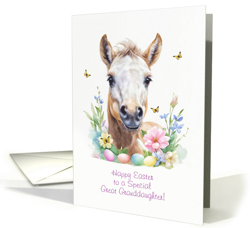 Great Granddaughter Happy Easter Cute Foal Pony Horse Eggs Custom card