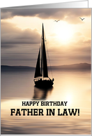 Father in Law Happy Birthday with Sailboat on the Ocean Sunset Custom card