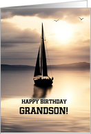 Grandson Happy Birthday with Sailing Boat on the Water Custom Text card